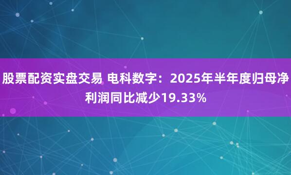 股票配资实盘交易 电科数字：2025年半年度归母净利润同比减少19.33%